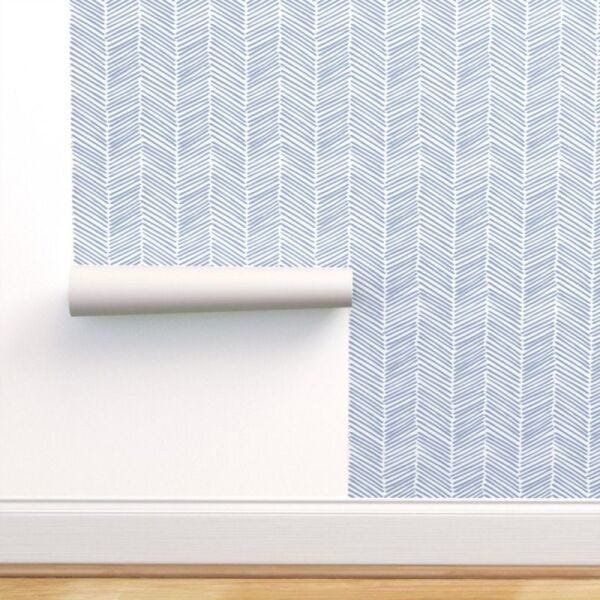 Papel de Parede chevron azul fino - 2