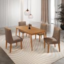 Ver imagem 1 de Mesa de Jantar Copper 120cm Tampo MDF com 4 Cadeiras Eloise Veludo Capuccino/Naturalle/Naturalle