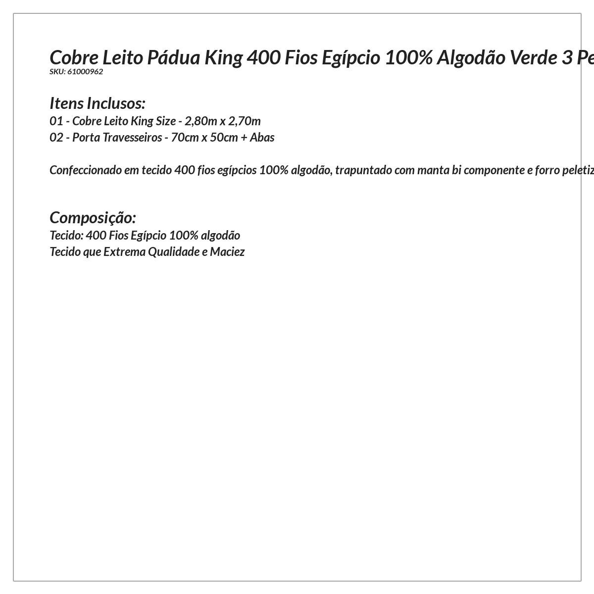 Colcha King 400 Fios Egípcio 100% Algodão Verde 3 Peças - 4