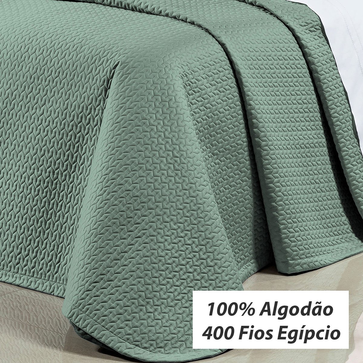 Colcha King 400 Fios Egípcio 100% Algodão Verde 3 Peças - 2