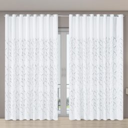 Cortina Forro Voil Bordado 5,60 X 2,70 Porta Grande Sala Quarto Janela Microfibra Leaves Branco - 2