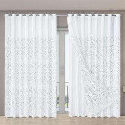 Cortina Forro Voil Bordado 5,60 X 2,70 Porta Grande Sala Quarto Janela Microfibra Leaves Branco - 1