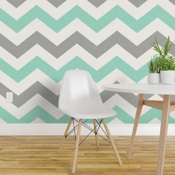 Papel de Parede chevron verde branco e cinza - 1