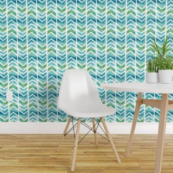 Papel de Parede chevron azul e verde - 1