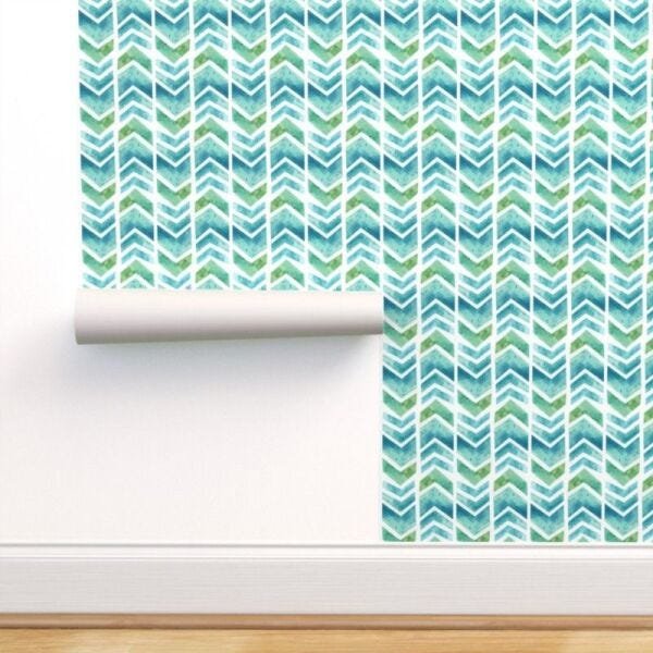 Papel de Parede chevron azul e verde - 2