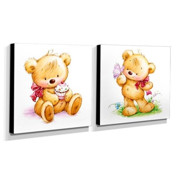 Kit 2 Quadros Infantis Ursinhos Canvas 30x30cm-INF423 - 2