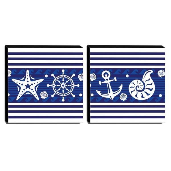 Kit 2 Quadros Infantis Marinheiro Canvas 30x30cm-INF385 - 1