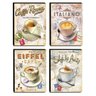Kit 4 Quadros Cozinha Vintage Café Roma Italiano Eiffel Paris Canvas 40x30cm-COZ07 - 1