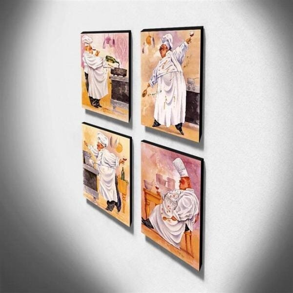 Kit 4 Quadros Cozinha Vintage Cozinheiro Canvas 40x30cm-COZ20 - 3