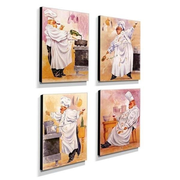 Kit 4 Quadros Cozinha Vintage Cozinheiro Canvas 40x30cm-COZ20 - 2