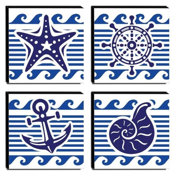 Kit 4 Quadros Infantis Marinheiro Canvas 30x30cm-INF386 - 1