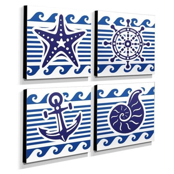 Kit 4 Quadros Infantis Marinheiro Canvas 30x30cm-INF386 - 2