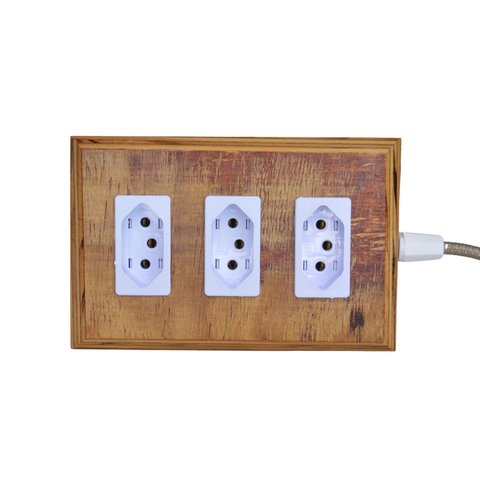 Régua Extensão Elétrica Filtro de Linha Madeira 3 Tomadas:azul e Dourado