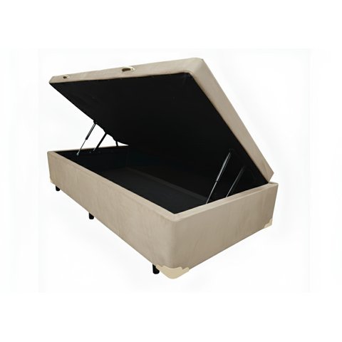 Cama Box Baú Solteiro Blindado (88x188x42):suede Bege/solteiro