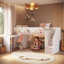 Ver imagem 3 de Cama Juvenil com Estação de Trabalho 230cm Branco/Rosa - Completa Móveis