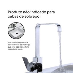 Torneira Banheiro Bica Alta Slim Quadrada Inox Cuba de Embutir - 7