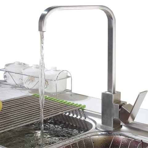 Torneira Banheiro Bica Alta Slim Quadrada Inox Cuba de Embutir