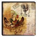 Ver imagem 1 de Quadro Cozinha Vintage Galo Galinhas Pintinhos Canvas 30x30cm-COZ162