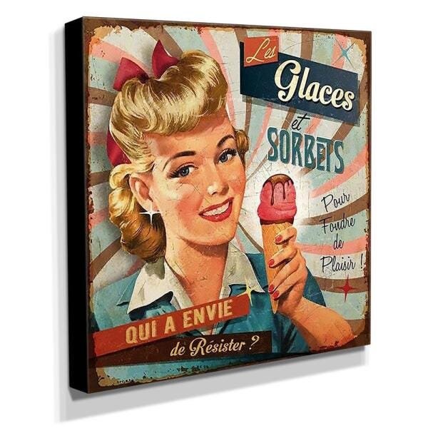 Quadro Cozinha Vintage Sorvete Canvas 30x30cm-COZ82 - 2