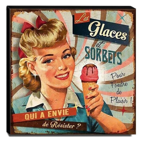 Quadro Cozinha Vintage Sorvete Canvas 30x30cm-COZ82 - 1