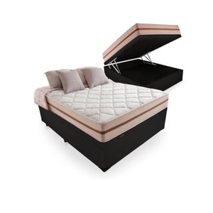 Cama Box Baú Viúva Tecido Sintético Preto com Colchão Pillow Angel - Bello Box - Molas Ensacadas 62x