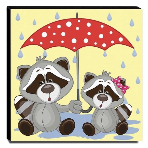 Quadro Infantil Guaxinim Canvas 30x30cm-INF335 - 1