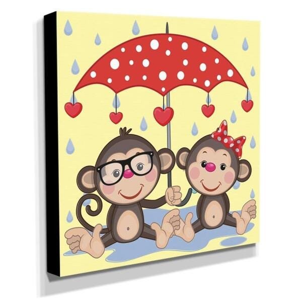 Quadro Infantil Macaquinhos Canvas 30x30cm-INF336 - 2