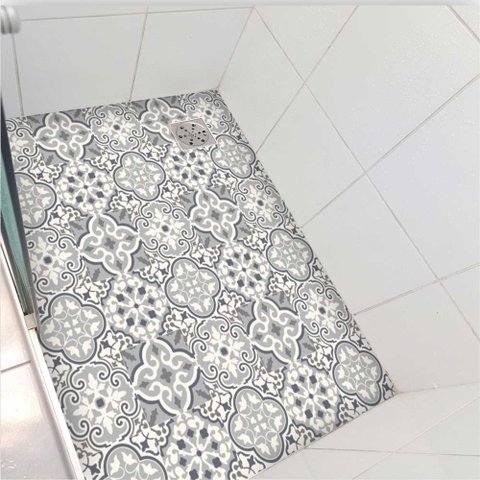 Vinil Adesivo Piso Box Patchwork Cinza Antiderrapante Colacomigo Adesivo para Box 1,20 X 1,50 Metros