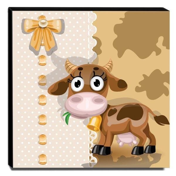 Quadro Infantil Vaca Canvas 30x30cm-INF119 - 1