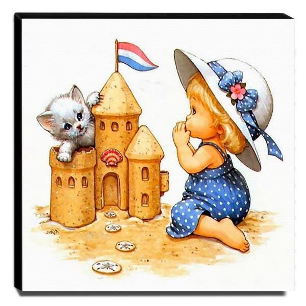 Quadro Infantil Vintage Menina Canvas 30x30cm-INF431 - 1