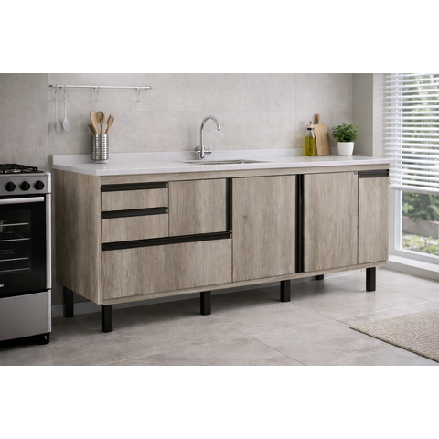 Gabinete Cozinha Mdf 1,74m Elegance com 8 Pés Pré-montado:barrique