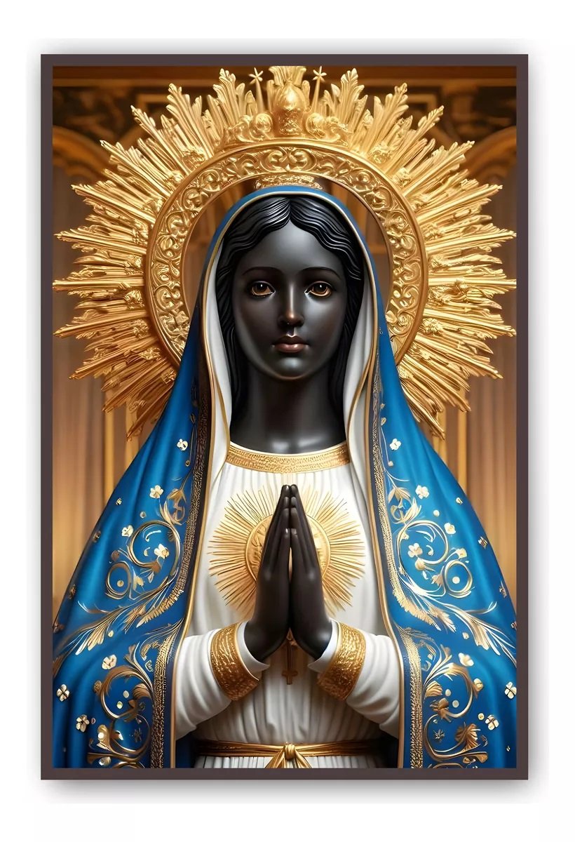 Quadro Decorativo Nossa Senhora Aparecida 60x40 Coroa - Madeira