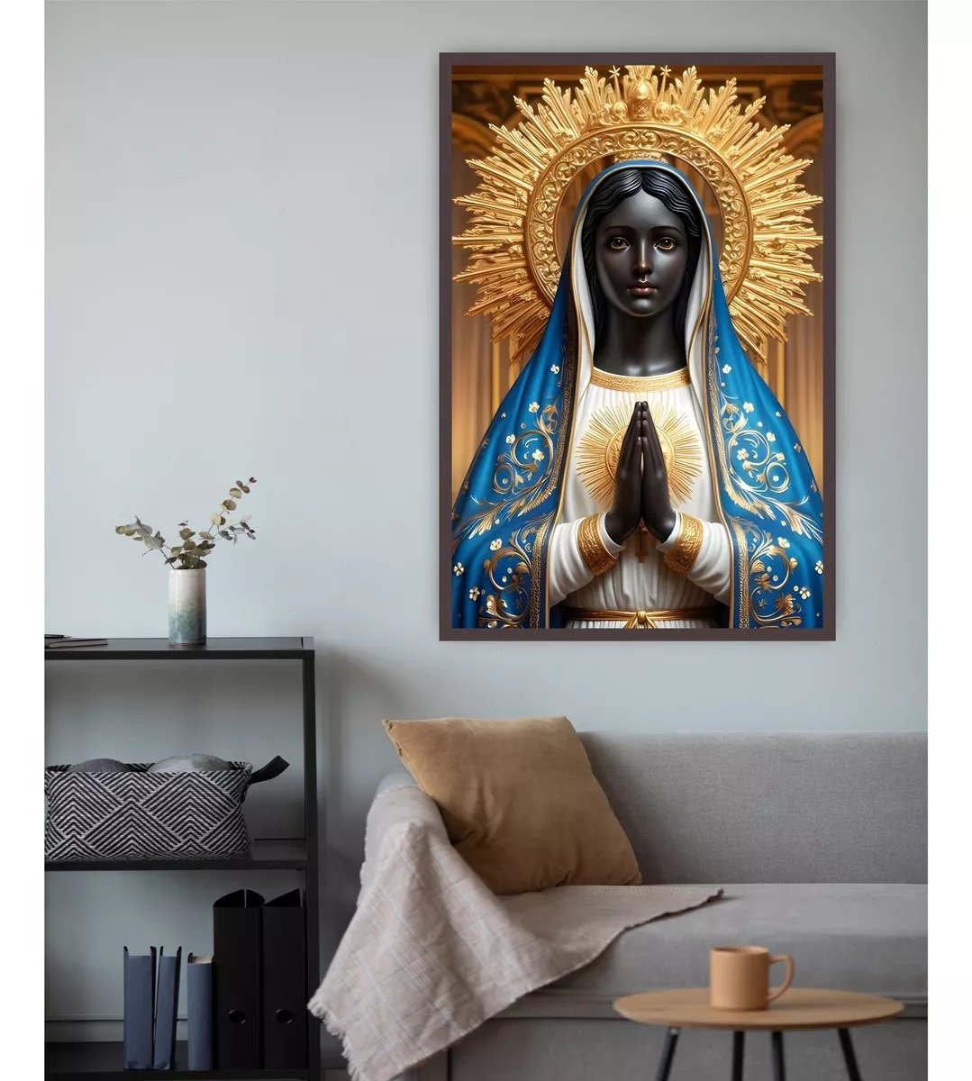 Quadro Decorativo Nossa Senhora Aparecida 60x40 Coroa - Madeira - 2