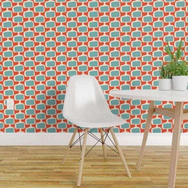 Papel de Parede vintage azul e vermelho - 1