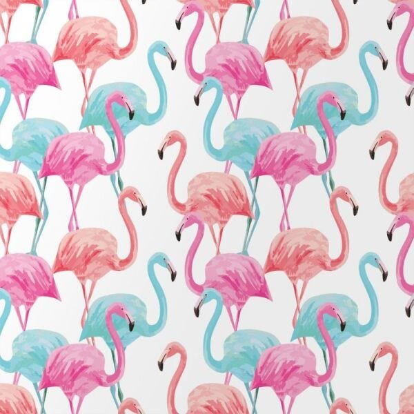 Papel de Parede flamingos aquarela rosa e azul - 3