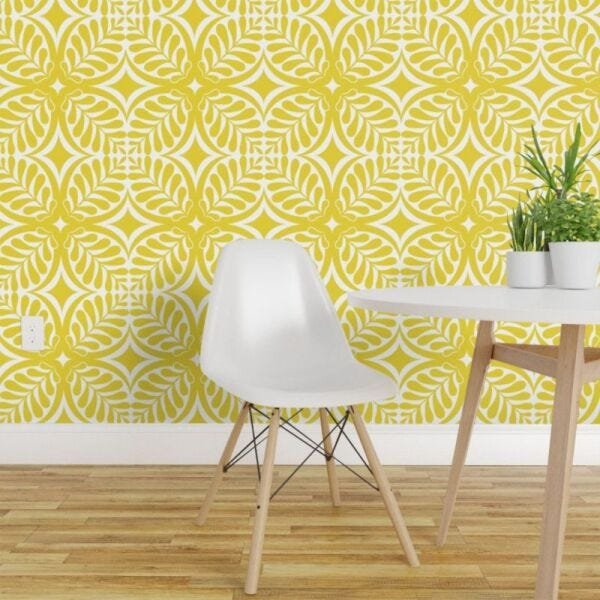 Papel de Parede caleidoscópio floral amarelo - 1