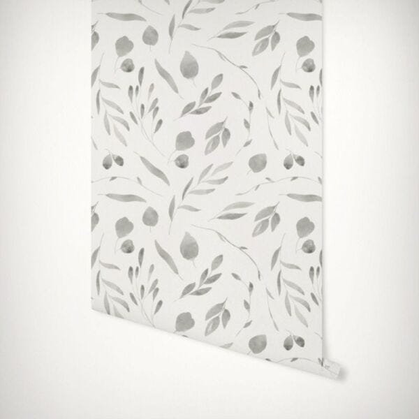 Papel de Parede folhagem em aquarela cinza - 3
