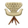 Poltrona Cadeira com Capitonê Tulipa Bege Giratória Madeira - 1