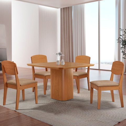 Mesa de Jantar Eloise 90cm Tampo Mdf Laminado com 4 Cadeiras Copper Moderna Mobília