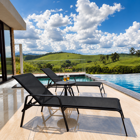 Kit 2 Espreguiçadeiras e Mesinha para Piscina e Jardim
