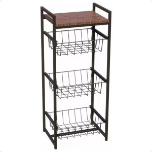 Fruteira de Chão para Cozinha Estilo Industrial com 3 Cestos