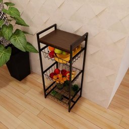 Fruteira de Chão para Cozinha Estilo Industrial com 3 Cestos - 3