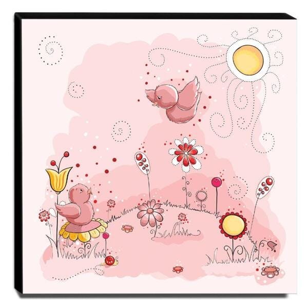 Quadro Infantil Pássaros Canvas 30x30cm-INF71 - 1