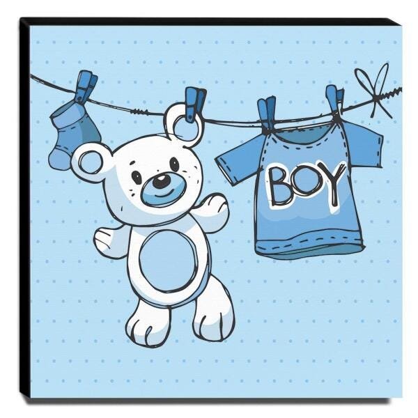 Quadro Infantil Ursinho Boy Canvas 30x30cm-INF200 - 1