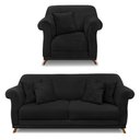 Ver imagem 1 de Kit Poltrona E Sofá 2 Lugares 1,60m Suede Pés Castanho Preto