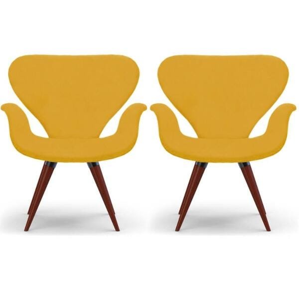 Kit 2 Poltronas Decorativas Tulipa Amarela Base Fixa - 1