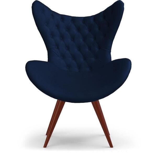 Poltrona Decorativa com Capitonê Big Egg Azul Marinho Base Fixa - 1