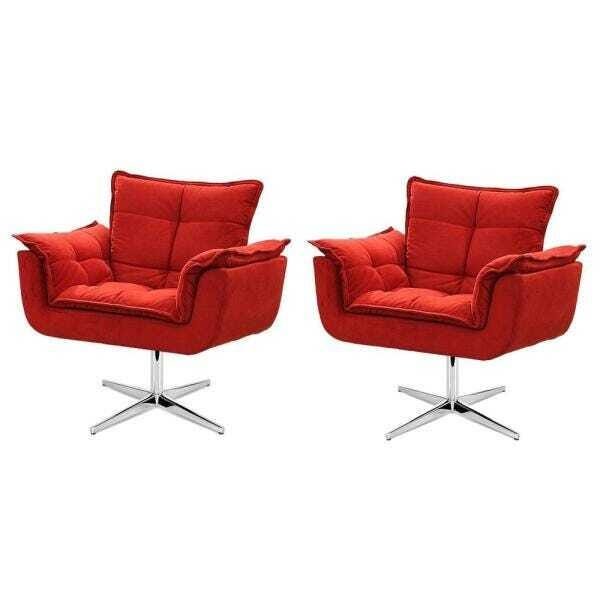 Kit 2 Cadeiras Decorativa Opala Vermelha Base Giratória - 1