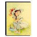 Ver imagem 1 de Quadro Infantil Vintage Menina e Gatinho Canvas 40x30cm-INF455