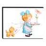 Quadro Infantil Vintage Menina e Gatinho Canvas 30x40cm-INF434 - 1
